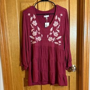 Cupid Maroon Floral Embroidered Blouse